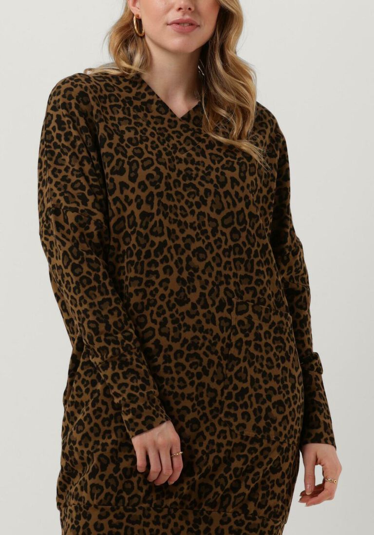 10DAYS bruine 10days mini jurk v-neck dress leopard