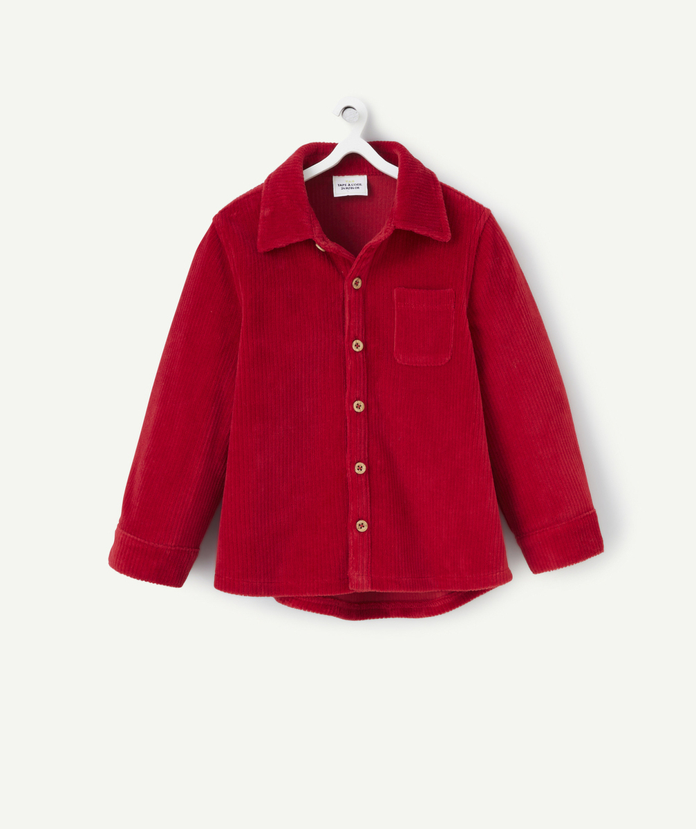 CHEMISE MANCHES LONGUES BÉBÉ GARÇON EN VELOURS CÔTELÉ ROUGE