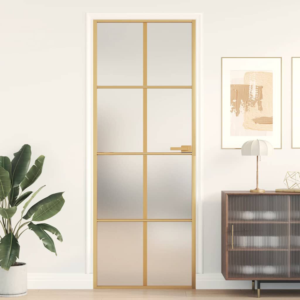 vidaXL Binnendeur, goud, 76x201,5 cm, glas en aluminium