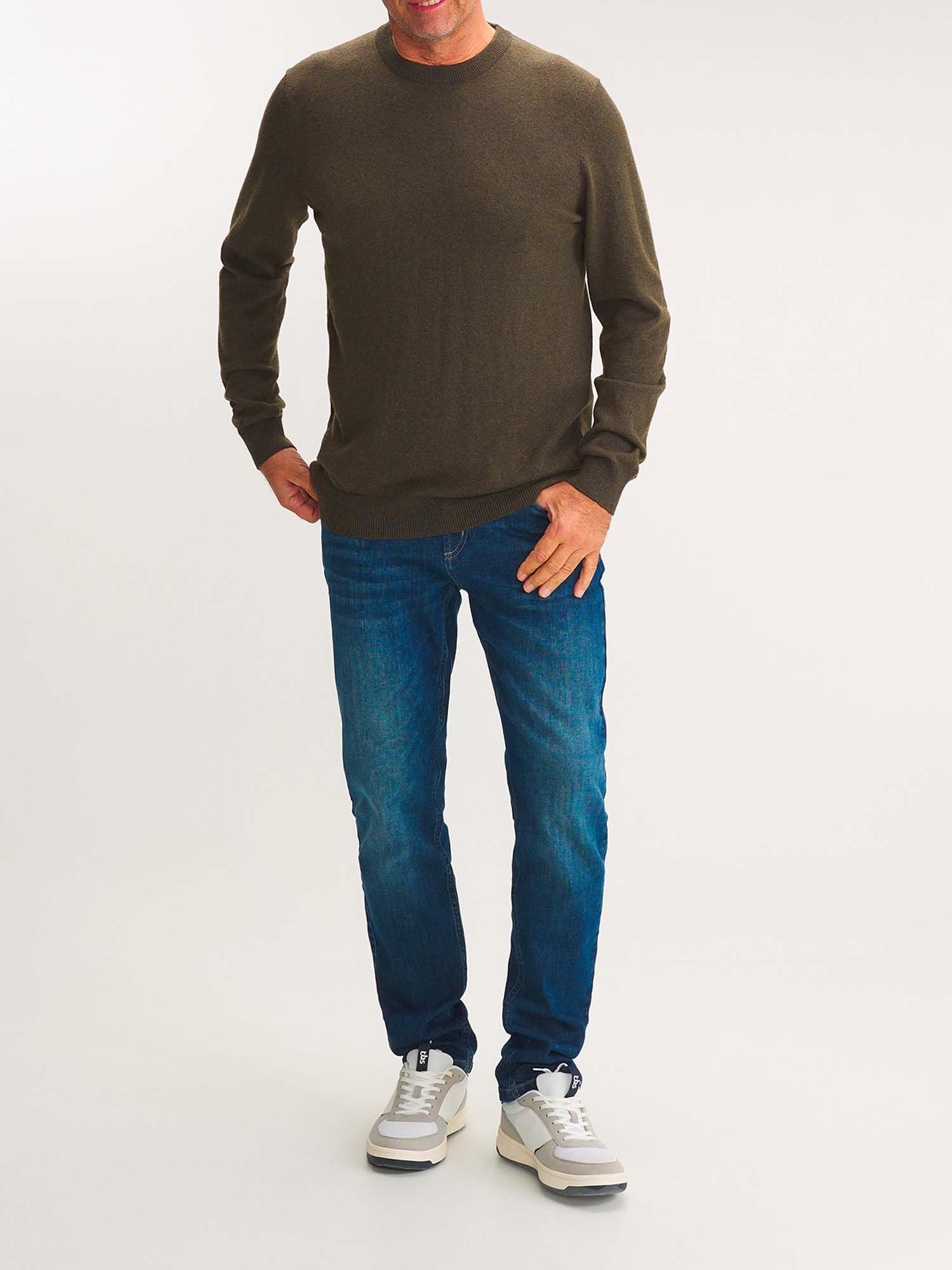 Pull Homme Col Rond Laine Coton Marron