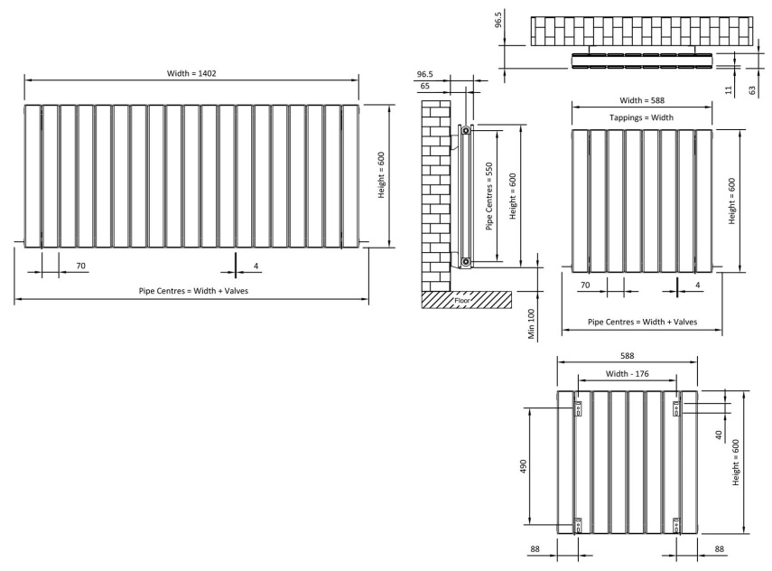 Eastbrook Addington type 20 radiator 140x60cm aluminium 2101W antraciet mat