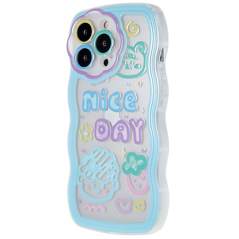 iPhone 13 Pro Gummi Hülle Air Cushion Fallschutz Kinder Design - Nice Day (Blau / Lila)