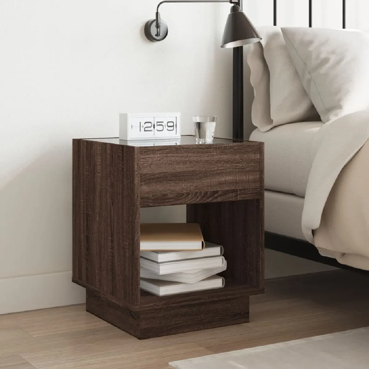 vidaXL Table de chevet LED Chêne marron