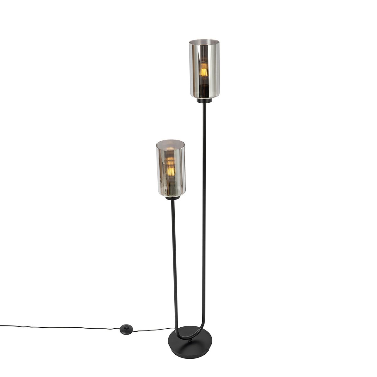 Art Deco vloerlamp zwart met smoke glas 2-lichts - Laura