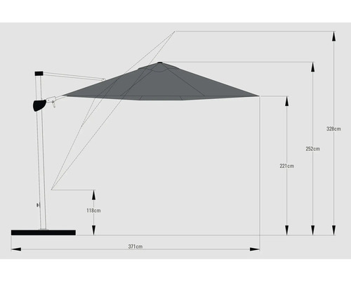 Soluna Orléans zweefparasol, Ø 300 cm, rond, donkergrijs, inclusief kruisvoet.