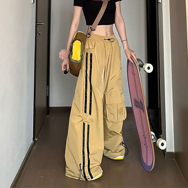 Rosesand - Lage taille gestreepte losse wijde joggingbroek