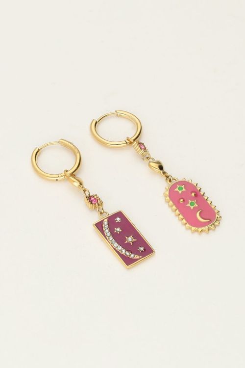 Sunrocks oorringen met roze en paarse charms