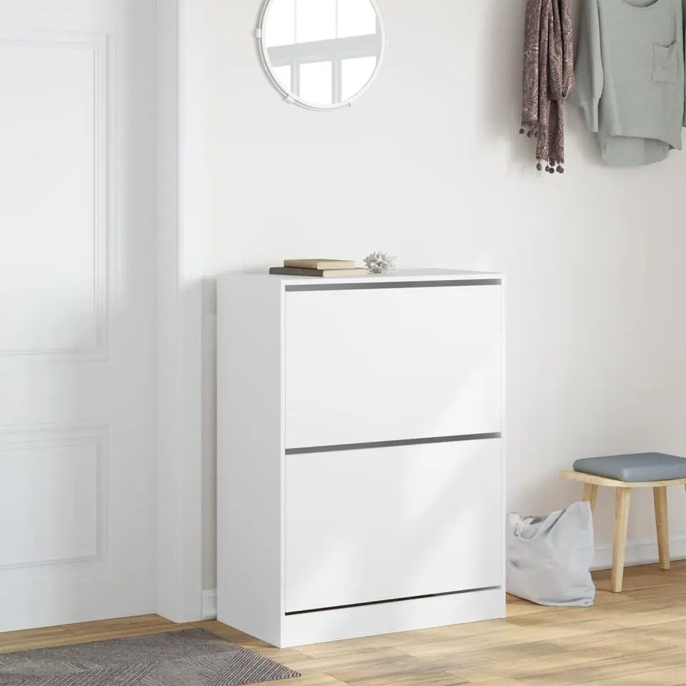 vidaXL - Schoenenkast met 2 kleppen 18 paar - Wit - Bewerkt hout - 80x42x108 cm