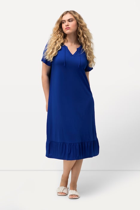 Jersey-Midikleid, A-Linie, Tunika-Ausschnitt, Halbarm