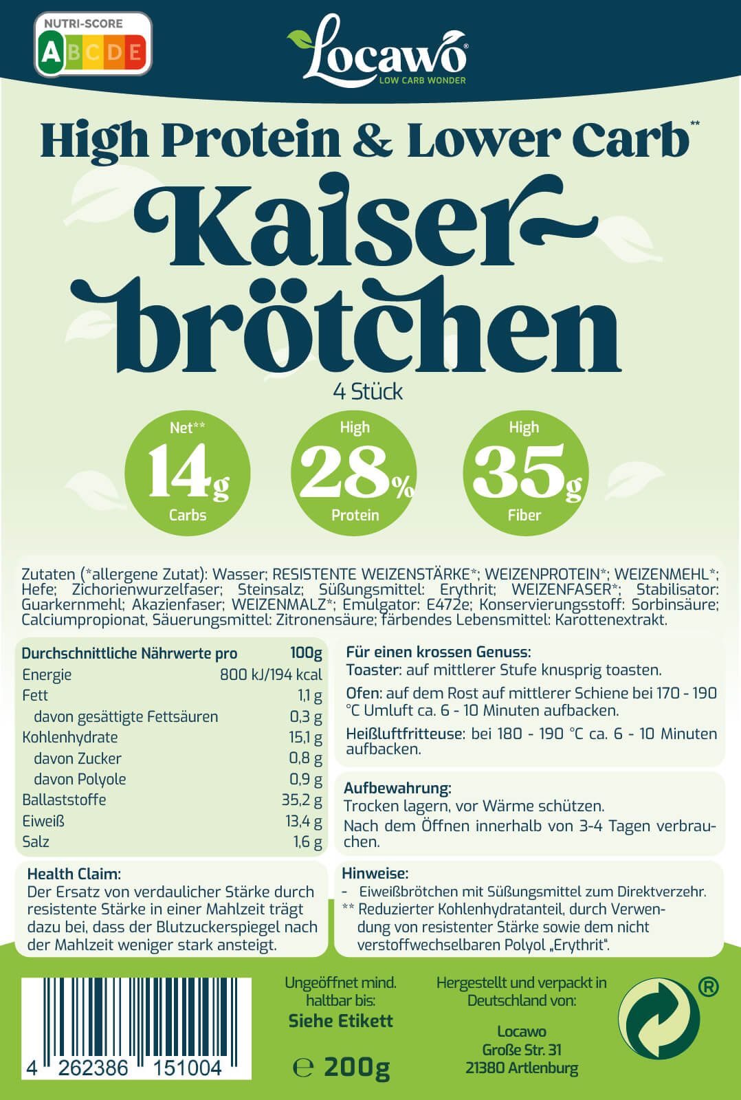 Locawo High Protein & Low Carb Kaiserbrötchen