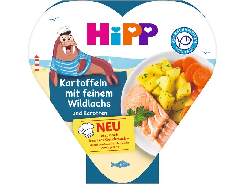 HIPP Menü Kartoffeln mit feinem Wildlachs und Karotten 250 Mildes Menü mit zartem Wildlachs, feinen Kartoffeln und Karotten