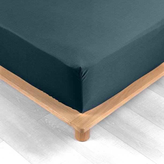DRAP HOUSSE 160X200CM PERCALE UNI 78 FILS BLEU NUIT