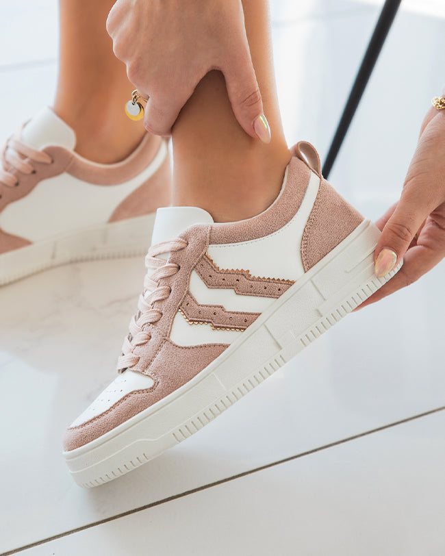 Basket femme blanche et rose à lacets - CL65 PINK
