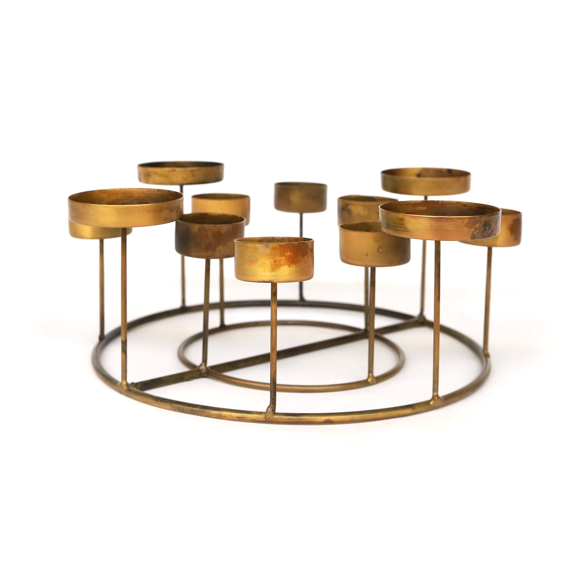 Teelichthalter für 12 Lichter, antik gold, Ø 32 cm, H 12 cm von fischer's lagerhaus