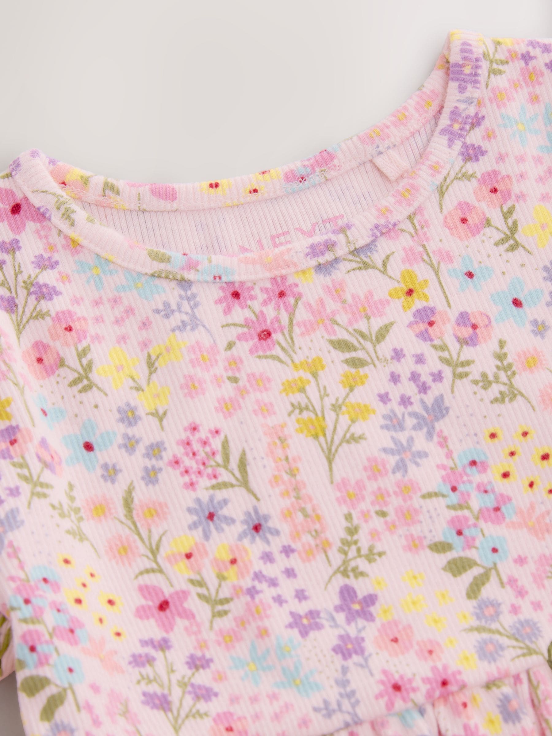 Bloemenmotief - Geribde jersey jurk (3 mnd-7 jr)
