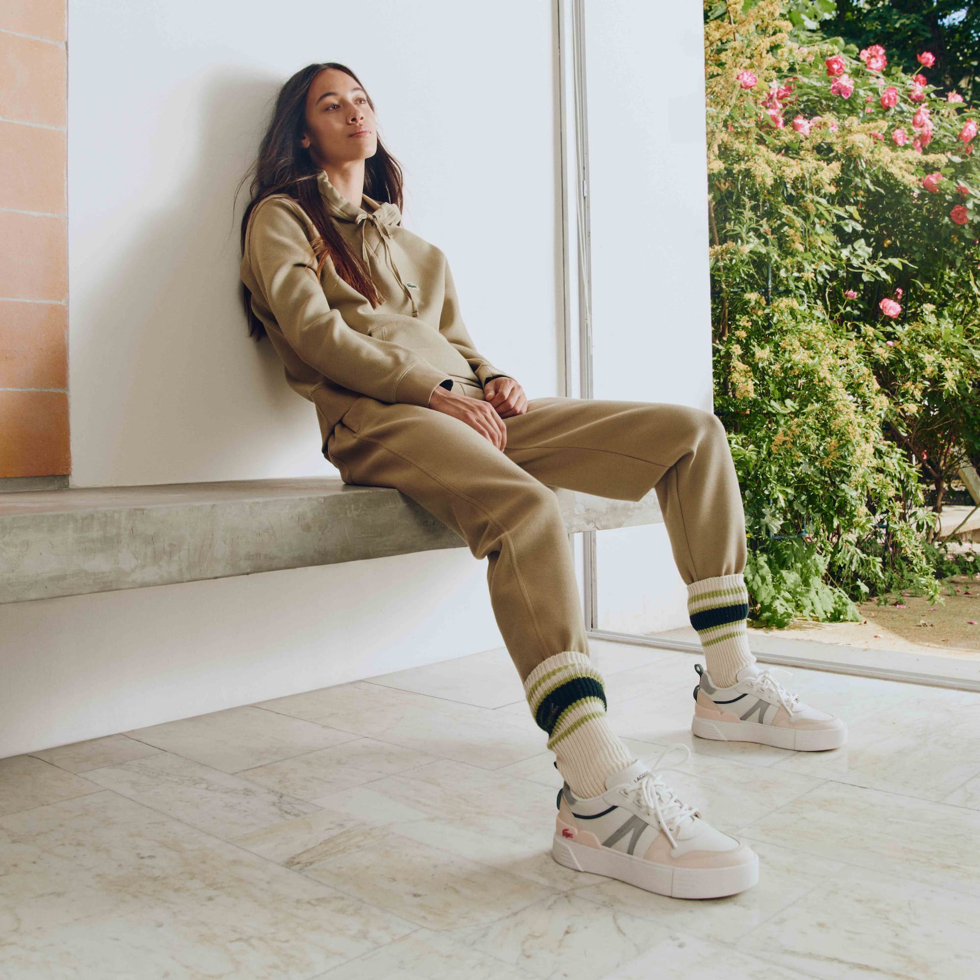 Sneakers L002 femme en cuir et mesh Sneakers - Blanc - Lacoste - Femme