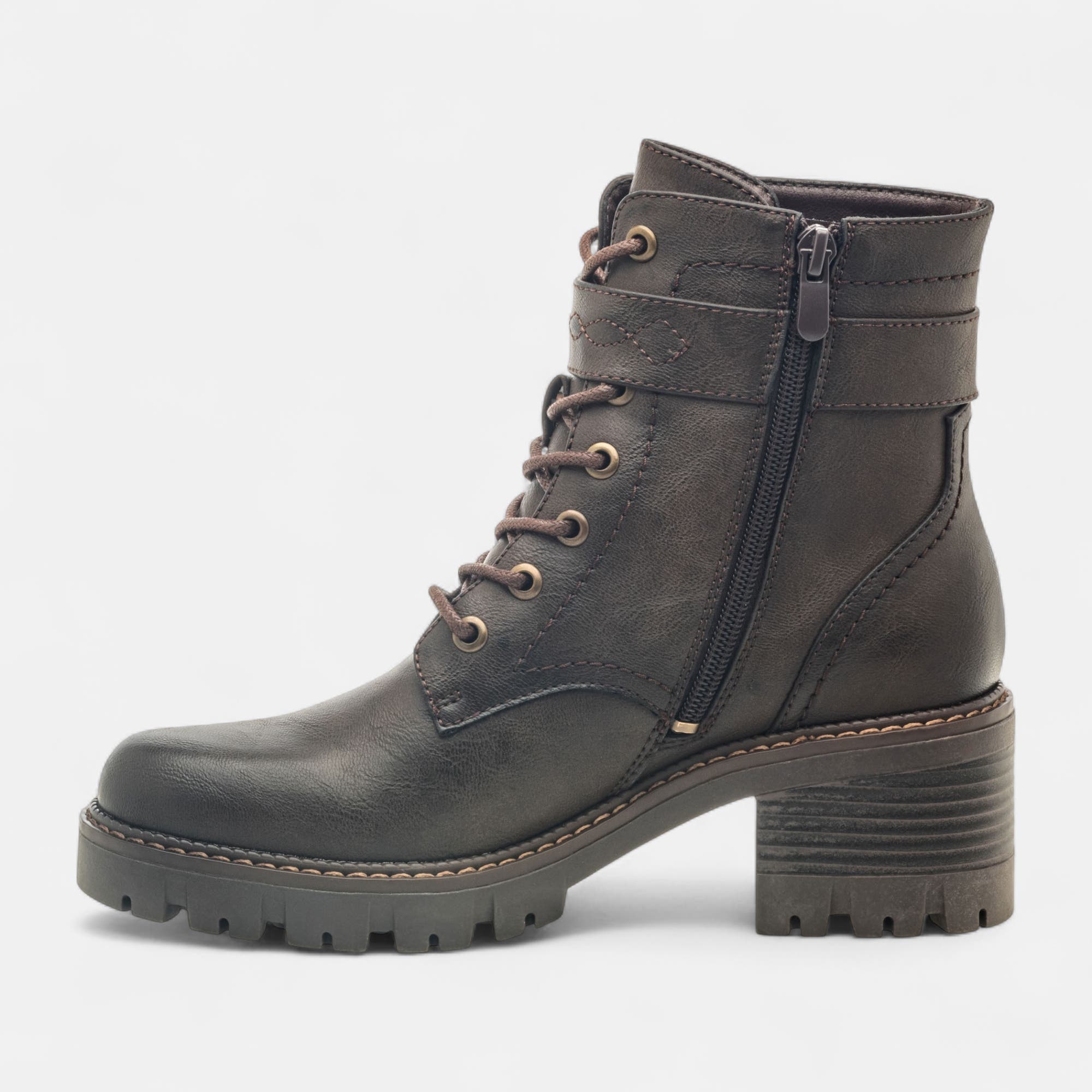 Bottines à lacets à talon Femme marron