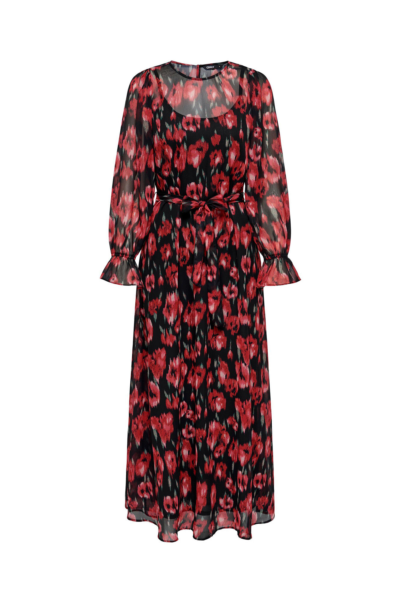 Vestido longo com gola redonda