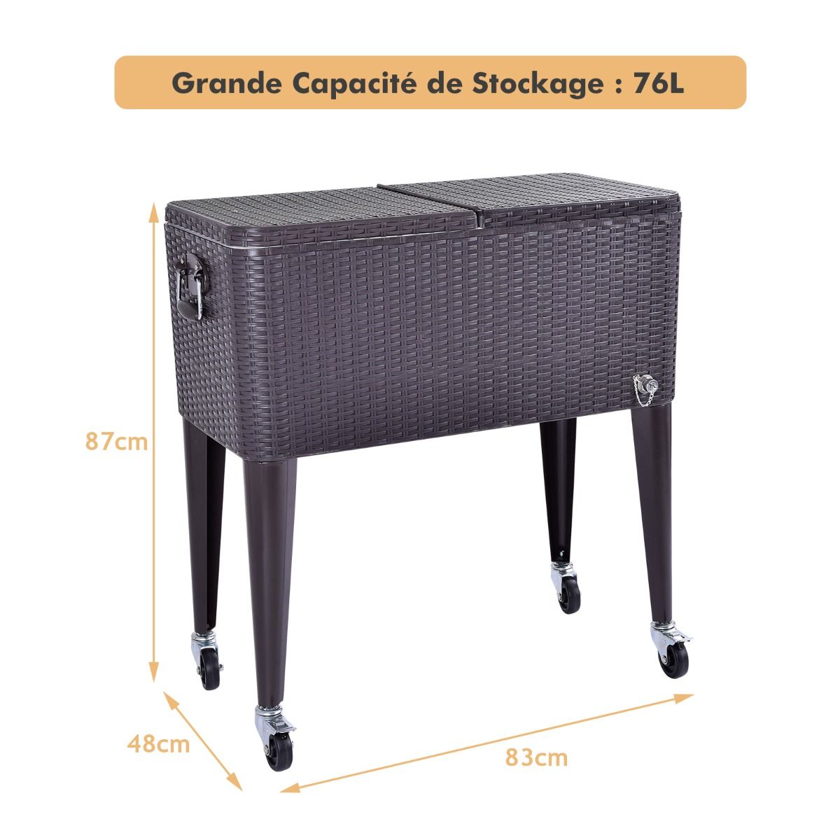 Glacière à Roues Verrouillables 76L Dessert de Glace avec Décapsuleur et Réceptacle à Capsules en PP de haute alimentaire Garder au Frais 72h 83 x 48 x 87 CM - Lidl-Manfred