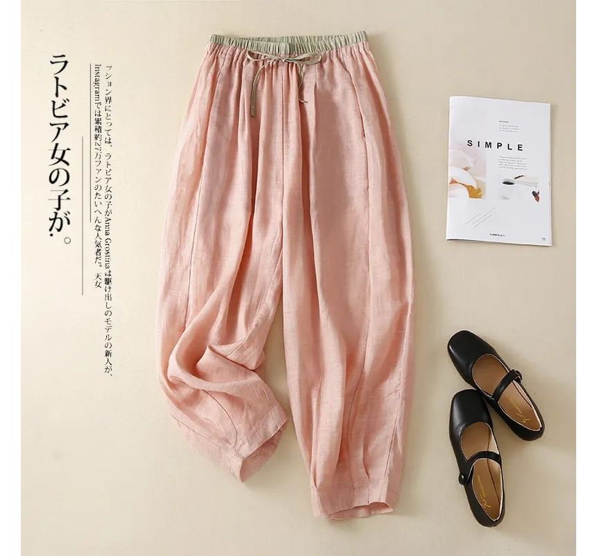 Lewwe - Cropped baggy broek met trekkoord en contrasterende rand
