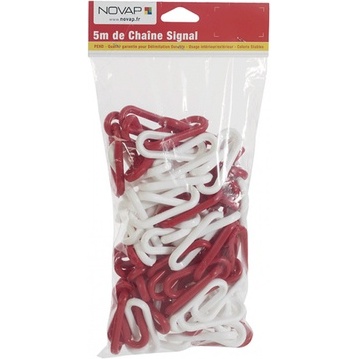 Chaîne de signalisation poteaux - Polyéthylène haute densité - 5m Rouge/Blanc