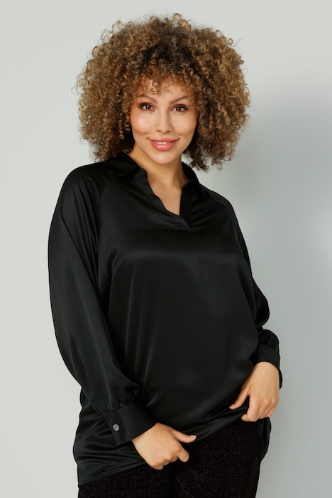 Bluse, Satin, Hemdkragen, Langarm
