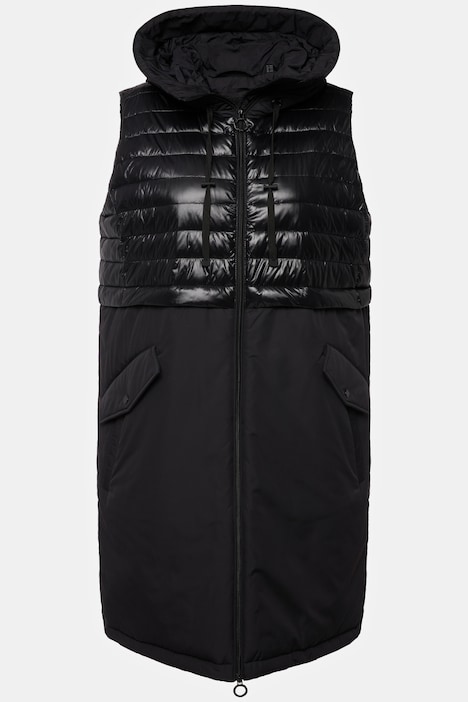 Long-Steppweste, Kapuze, Stehkragen, 2-Wege-Zipper