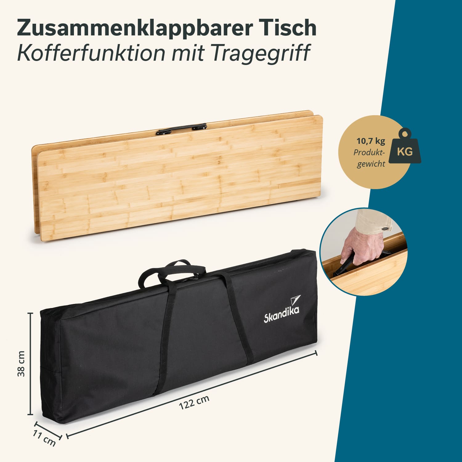 Skandika Tobro bamboe campingtafel - 120 x 70 cm