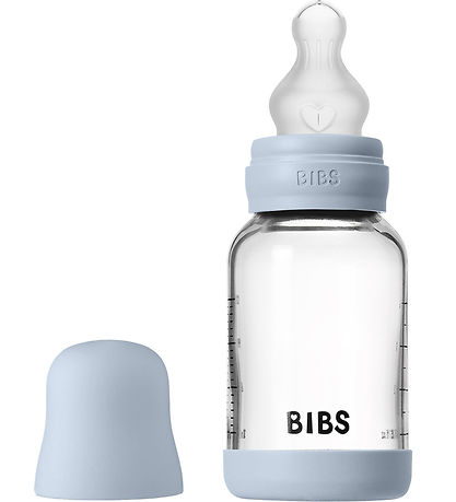 BIBS Babyflasche - 120 ml - Glas/Silikon - Baby Blue