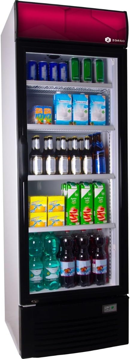 ZORRO - Getränkekühlschrank ZK 380 Liter mit Werbetafel - weiß/schwarz - Flaschenkühlschrank - Kühlschrank mit Glastüre - Gastro Getränkekühler - Partykühlschrank - Werbetafel