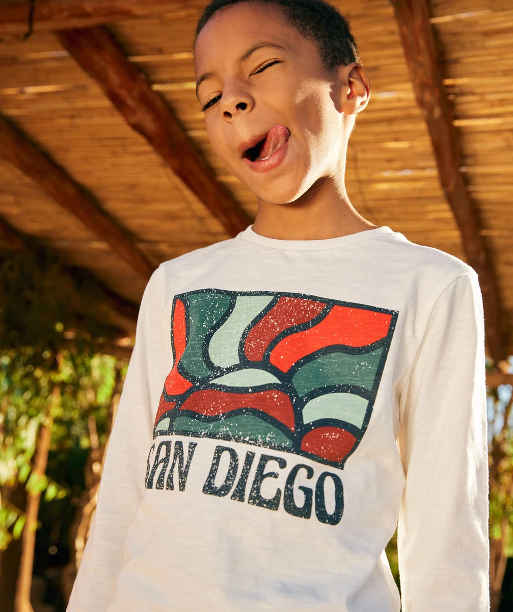 t-shirt manches longues garçon en coton bio blanc thème san diego
