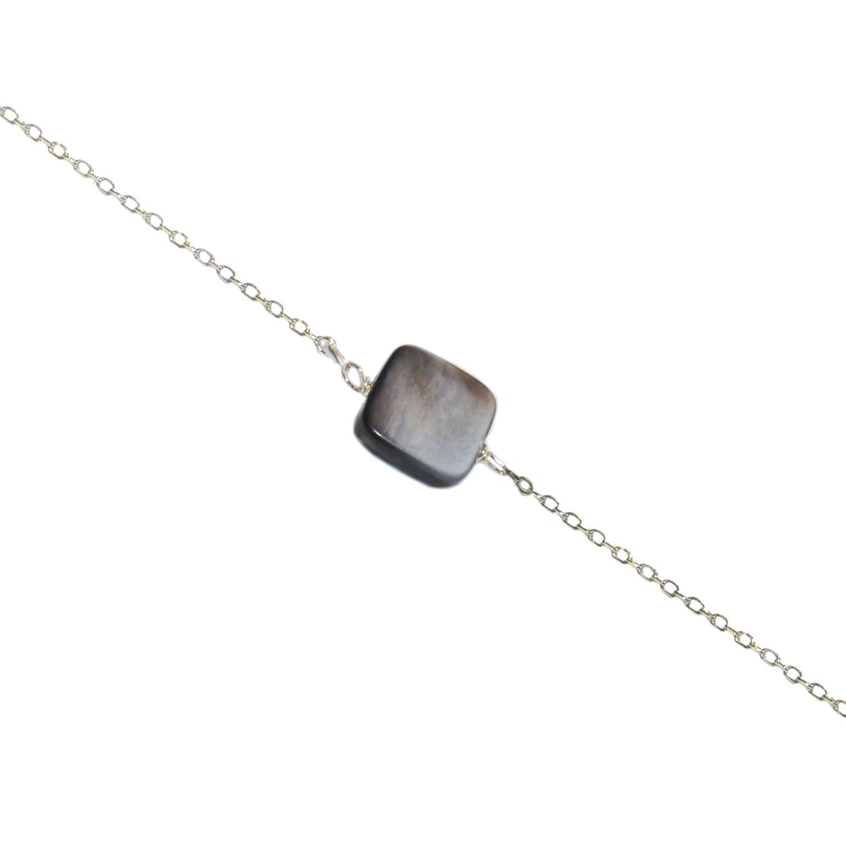 Bracelet chaînette & perle nacre noire en argent 925