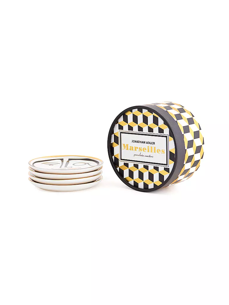 JONATHAN ADLER Glasuntersetzer 4-er Set MARSEILLES 10cm Black / White schwarz