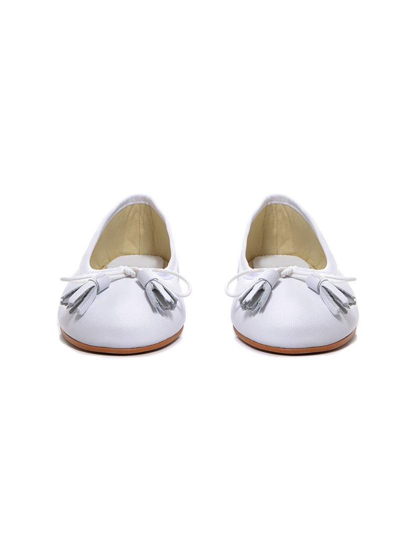 Girls' White Leather Ballet Flats