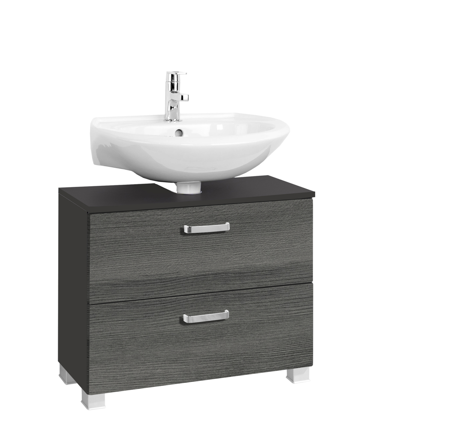 Waschbeckenunterschrank BOLOGNA - grafitgrau-Eiche rauchsilber - 70 cm