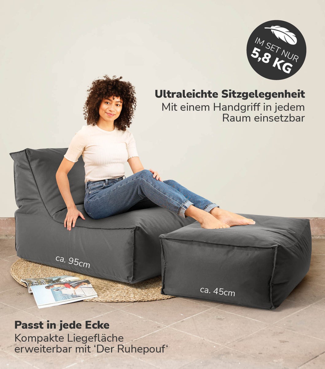 Mokebo zitzak met waterafstotende beschermhoes 'The Sundowner' Zitzak met vulling voor binnen en buiten in antraciet