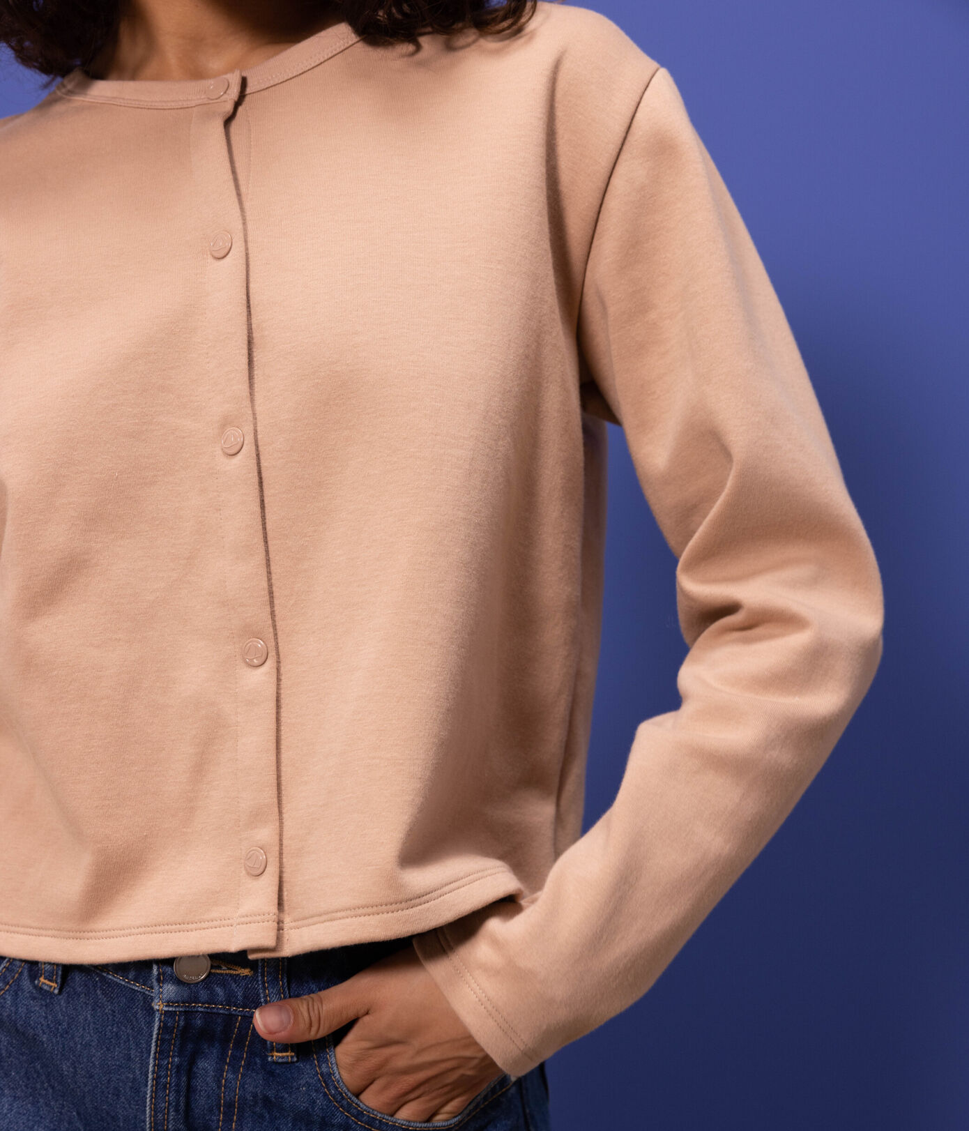 Cardigan à pressions en coton épais Femme