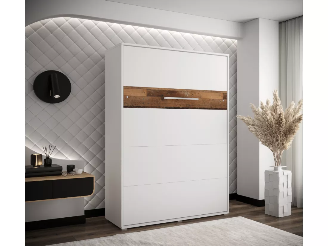 Lit escamotable home verticale 140x200 (blanc+old style)