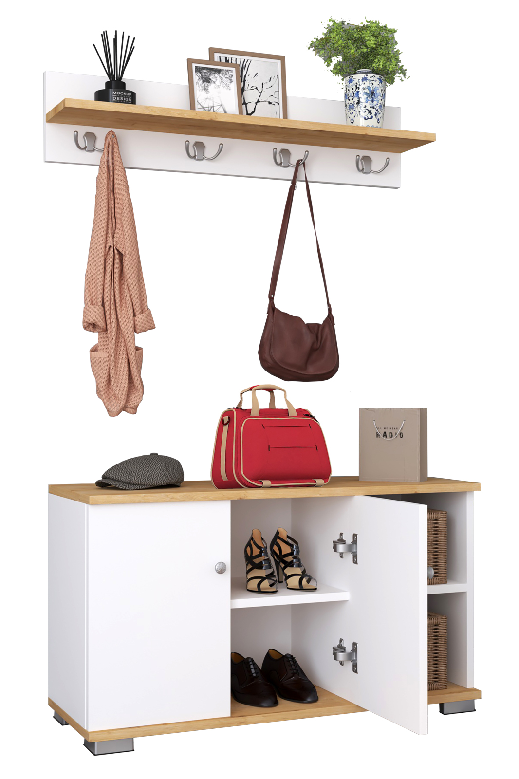 Garderoben-Set GADOS L - weiß - Honig Eiche - 90 cm