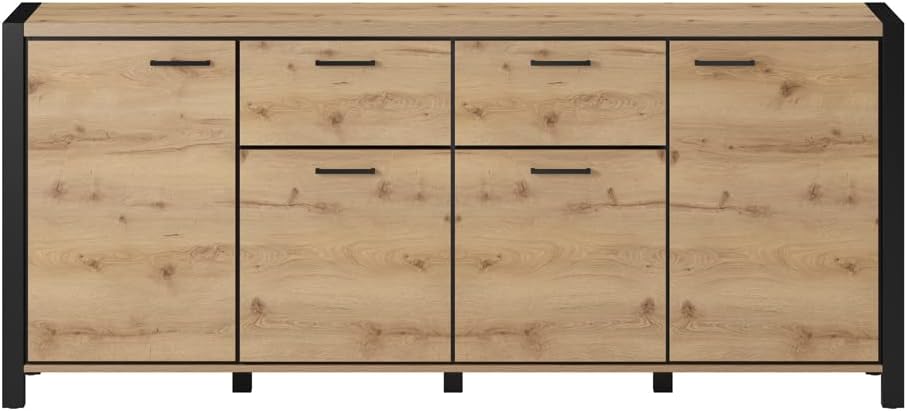 Lomadox Großes Wohnzimmer Sideboard in Taurus Eiche Nb. mit schwarzem Gestell, B/H/T: ca. 213/91/41 cm