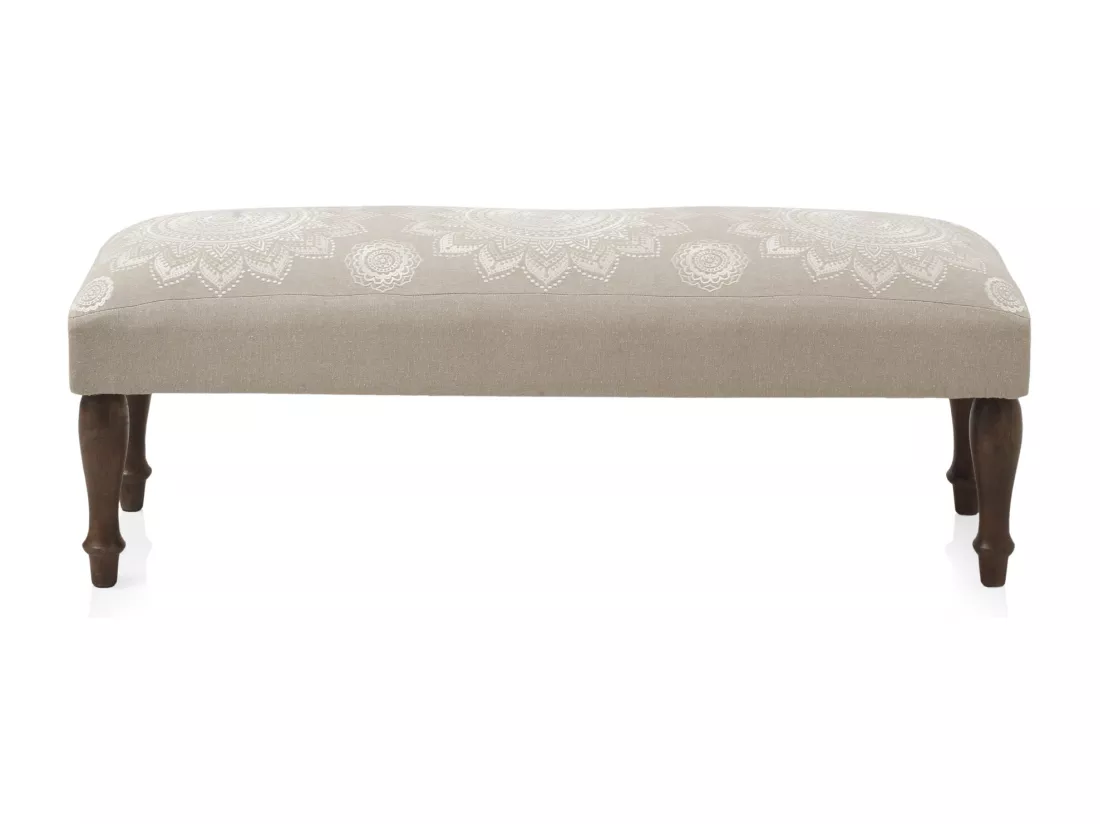 Banc tapissé beige avec pieds en bois