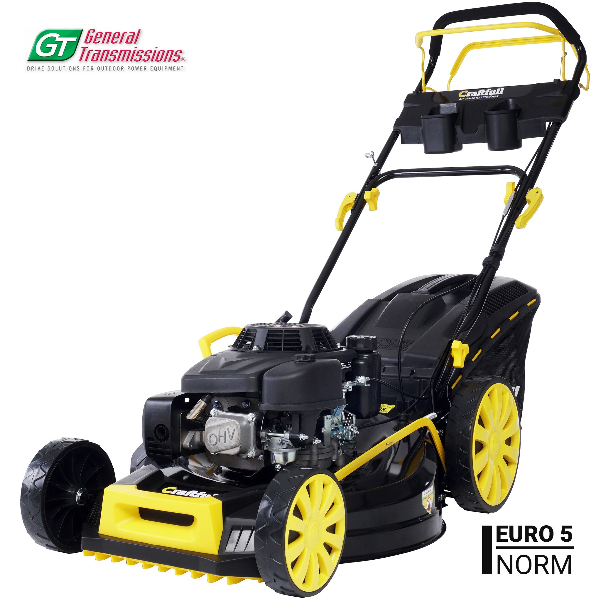 Craftfull Premium Benzin-Rasenmäher CR-224-20, 5in1, 224cc-Motor, 5,2 kW, GT-Markengetriebe, Euro 5