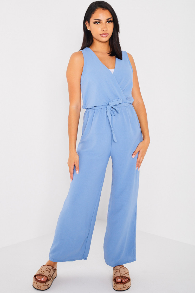 Combinaison pantalon ceinturée bleue