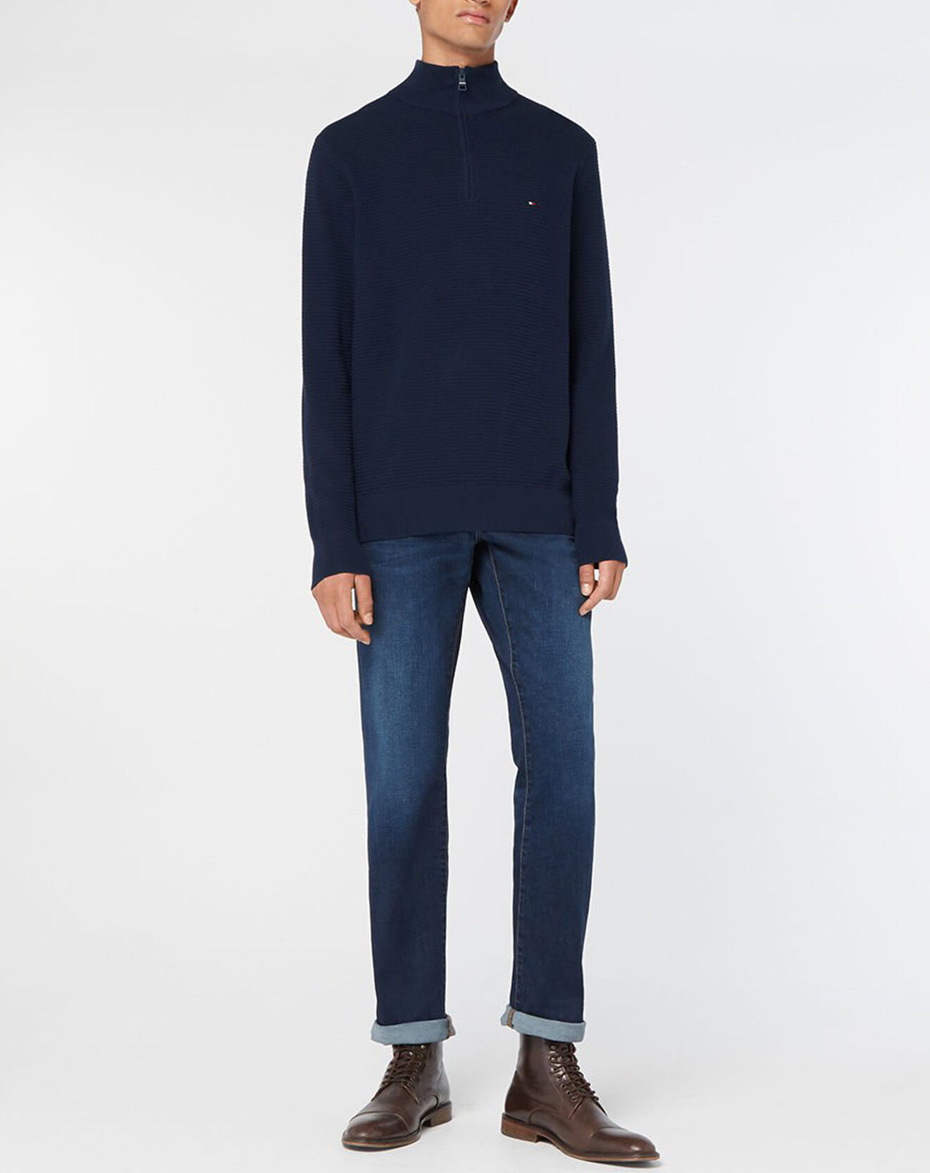 Tommy Hilfiger Pull 100% Coton Bio Structure bleu marine