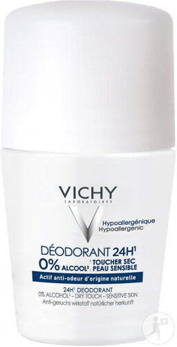 Vichy Déodorant 24h 0% Alcool Toucher Sec Peau Sensible Roll-On 50ml