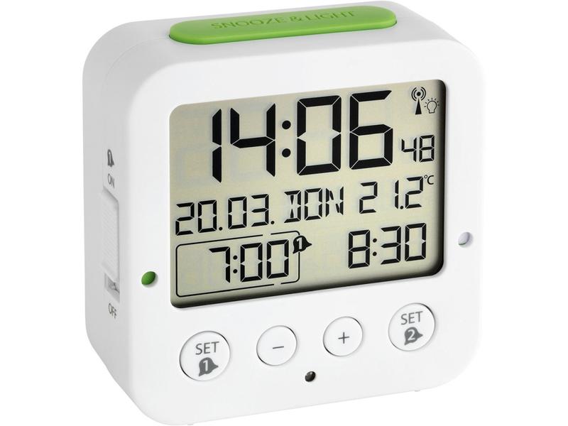 TFA Dostmann Digitalwecker Bingo Weiss Funkwecker mit geschütztem TFA-Design