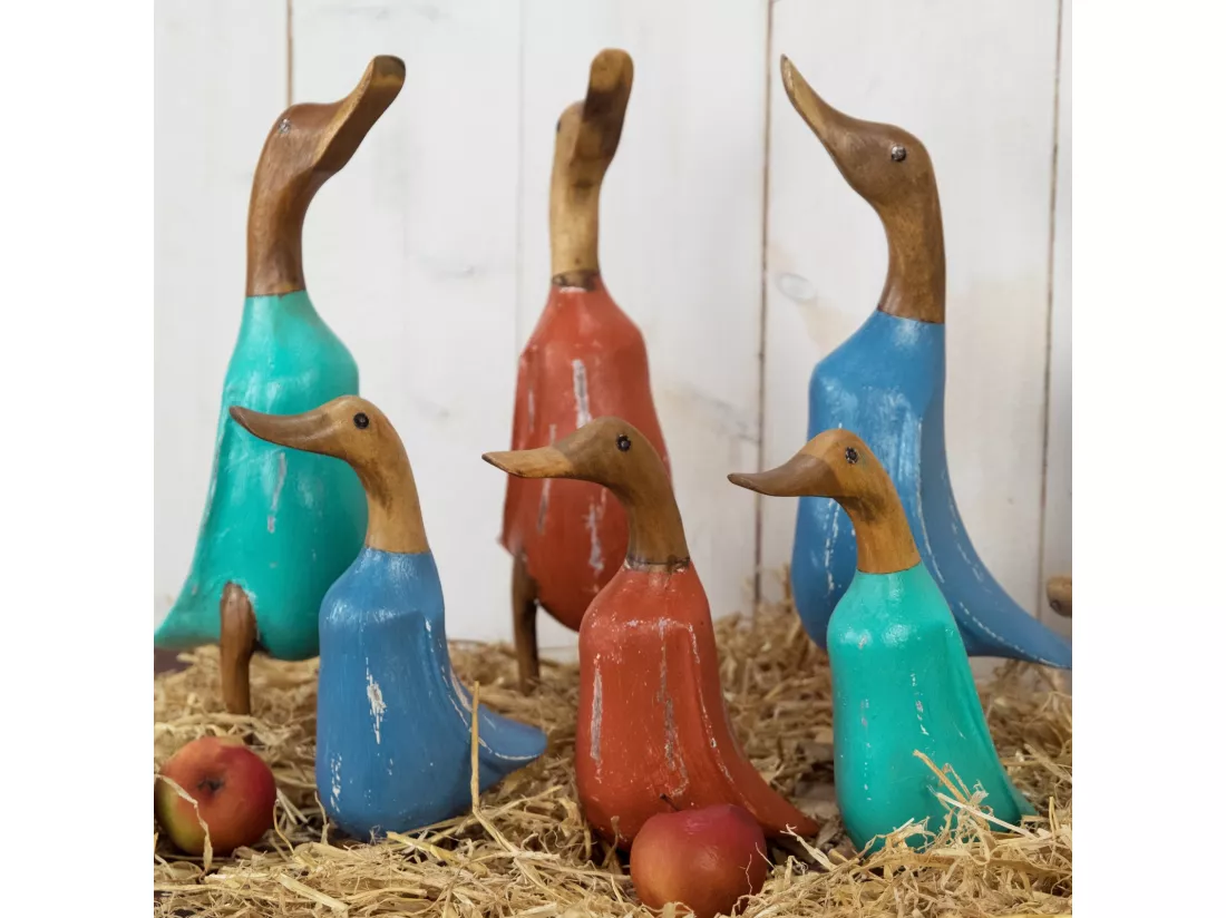 ENSEMBLE DE FIGURINES Canard 2 pièces Bois massif, canard en 2 tailles différentes blau
