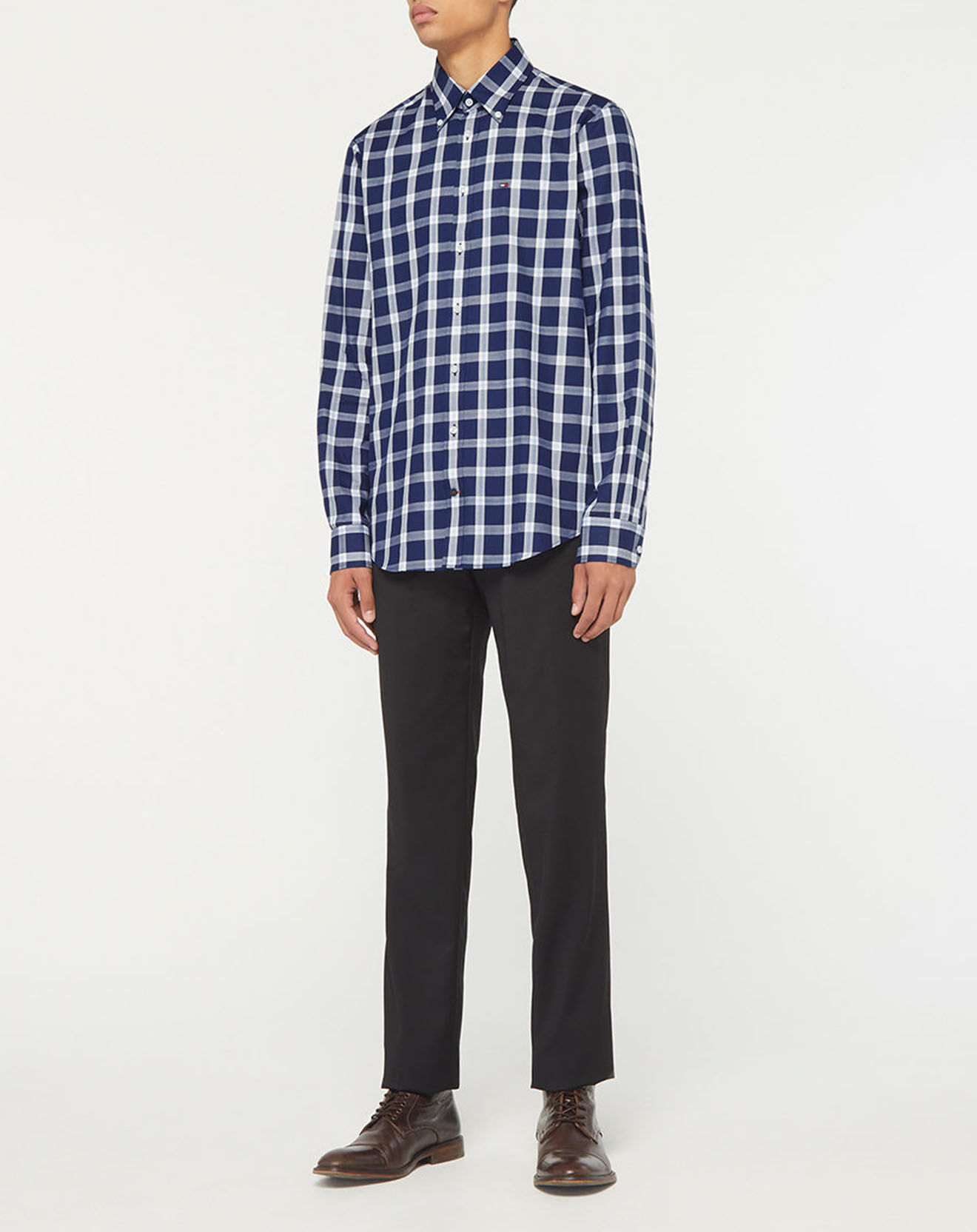 Tommy Hilfiger Chemise Slim 100% Coton Bio à carreaux bleu/blanc