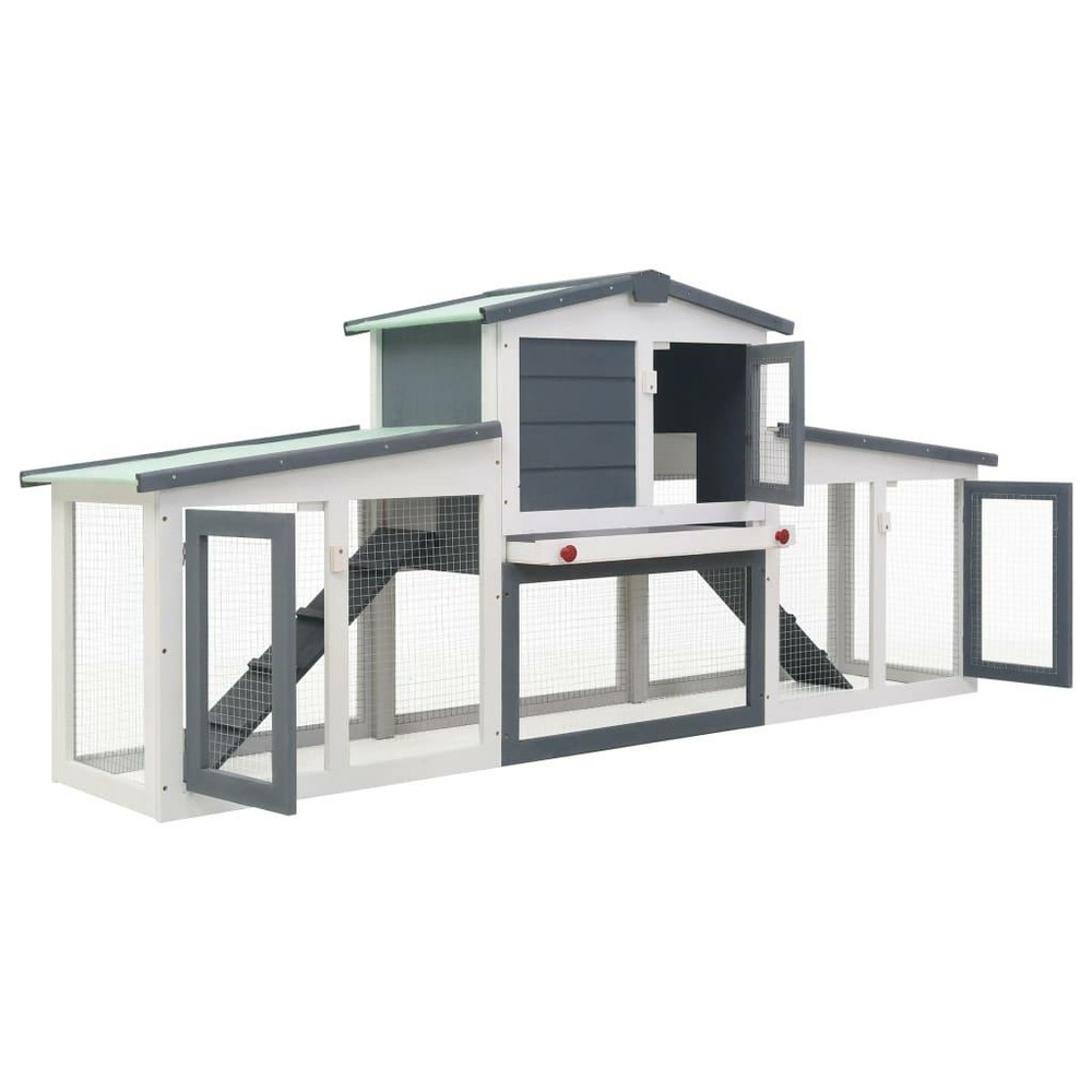 Clapier large d'extérieur gris et blanc 204 x 45 x 85 cm bois