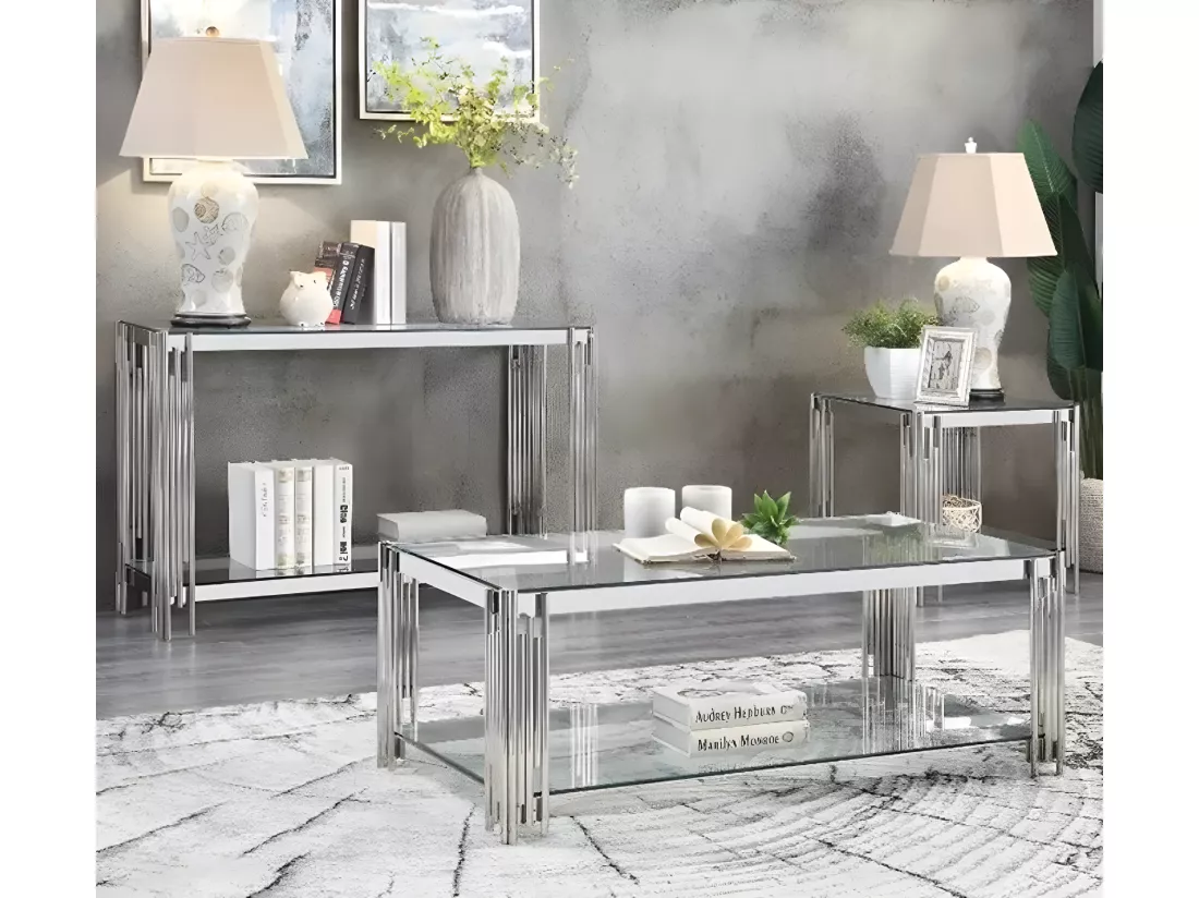 Console FLUTE Chrome verre Transparent 120x40x78 cm